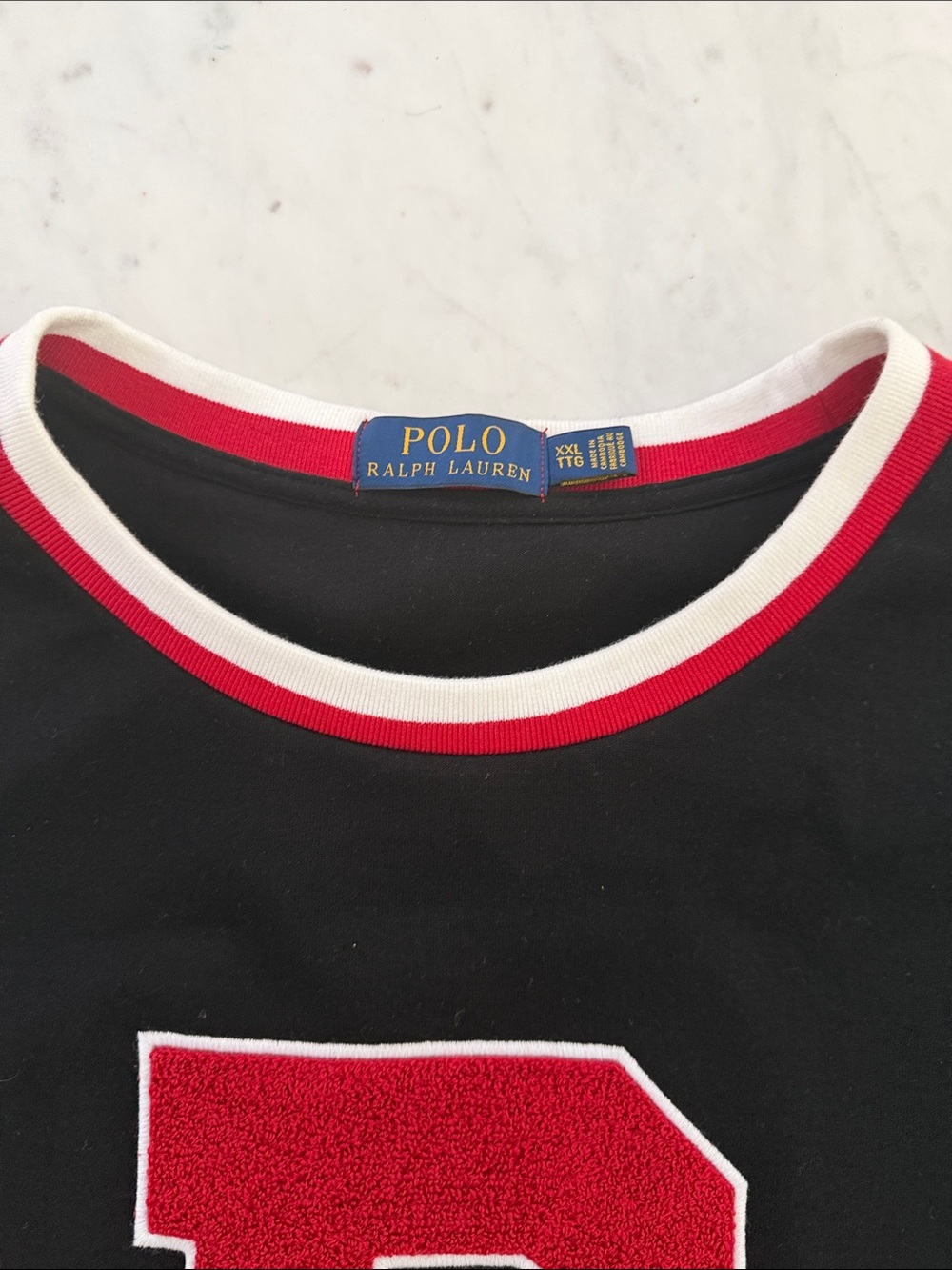 Polo by Ralph Lauren Black Crewneck Sweater with Red Trim and Red 'P' - Picture 2 of 2